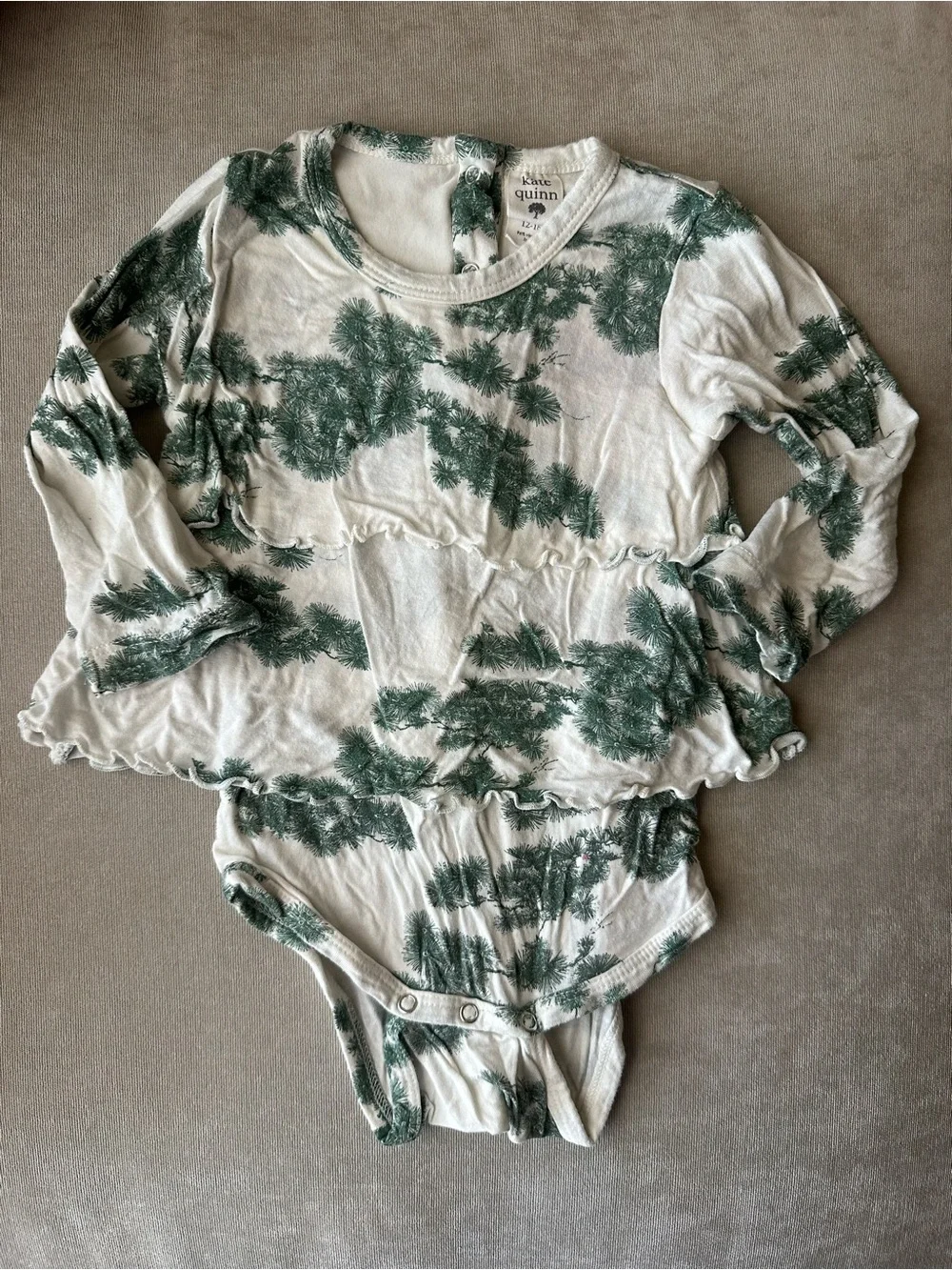 kate quinn Cream Bodysuit with Green Pine Print